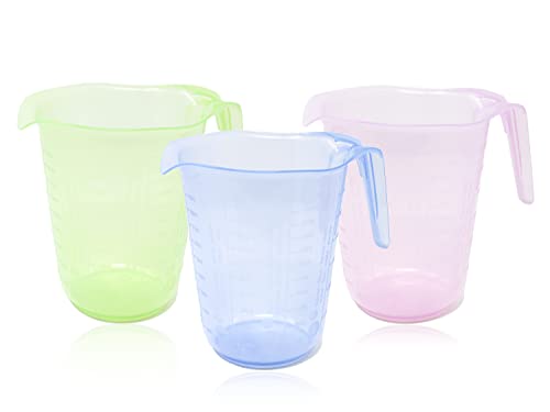 Selldorado 3X Messbecher Bunt 1L Set aus Kunststoff - 1Liter / 1000ml - Messbecher Set Stapelbar BPA-Frei mit Ausguss - Messangaben für Reis, Zucker, Flüssigkeit, Mehl