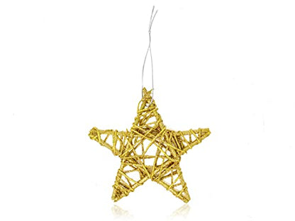 Selldorado Rattan Sterne zum Aufhängen in Gold - Glitzer Sterne - Weihnachtsschmuck - Weihnachtsbaum Deko - Dekoration Weihnachten - Rattan Baumschmuck 14 x 14 cm