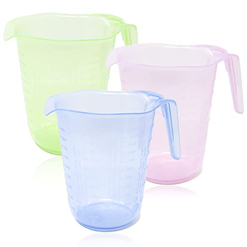 Selldorado 3X Messbecher Bunt 1L Set aus Kunststoff - 1Liter / 1000ml - Messbecher Set Stapelbar BPA-Frei mit Ausguss - Messangaben für Reis, Zucker, Flüssigkeit, Mehl