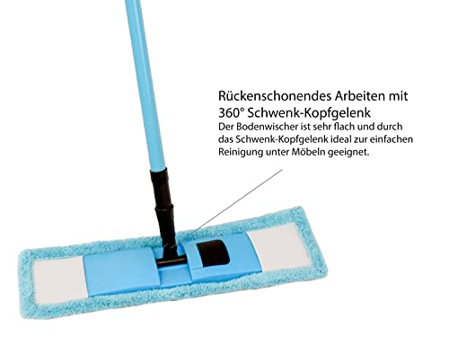 Selldorado® 3-teiliges Bodenwischer-Set bestehend aus Wischmopp 41,5 x 10,5 cm, Aufnehmer mit 360° Schwenk-Kopf-Gelenk und ausfahrbaren Teleskopstab bis 120 cm verstellbar (Blau)