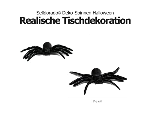 Selldorado® 12x Halloween Deko Spinnen aus Gummi - Kunstpinnen schwarz 8 x 5 cm - Spinnen Deko (12 Stück)