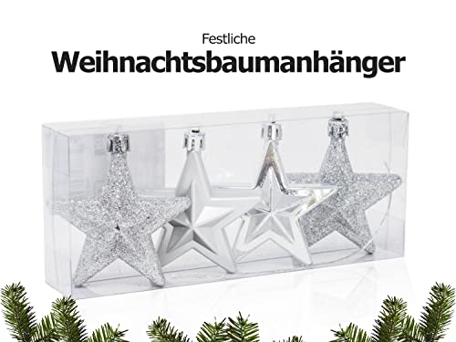 Selldorado® 8X Christbaumanhänger Stern in Silber - Weihnachtskugel Deko-Stern - Weihnachtsstern für den Christbaumschmuck - Dekoration für Weihnachten