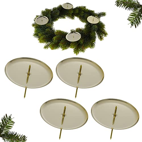 Selldorado® 4X Kerzenhalter Adventskranz Silber, Adventskerzenhalter, Metall Kerzenleuchter, Kerzenteller, Kerzenstecker, Kerzenständer, für Advent Weihnachts Tisch Deko (Gold)