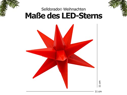 Selldorado® 1x LED Stern Rot 11 cm - Leuchtsterne Weihnachten - LED Stern Fenster - Leuchtsterne Weihnachten Fenster - batteriebetrieben (1 Stück)