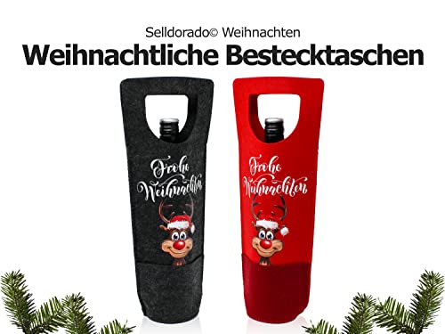 Selldorado® 2X XXL Flaschentüten Weihnachten - Geschenktüten Weintragetasche - Weinflaschen Taschen 37 x 10 cm - Geschenkverpackungen für Weihnachten (2 Stück Reentier)