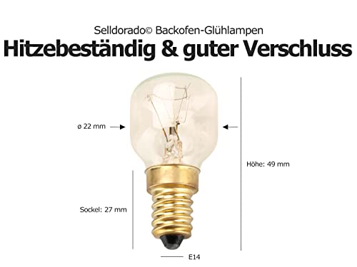 Selldorado® 2x Backofen-Lampe bis 300° C, warm-weiße Herd-Glühbirne 15 - 40W, Sockel E14, 230-240V, 85 Lumen