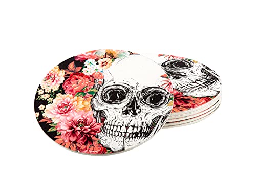 Selldorado 24-teiliges Halloween Deko Tisch Set (bestehend aus 6X Trinkbecher, 6X Untersetzer & 12x Servietten) – Gruselige Day of The Dead Tischdeko für Halloween, Feste, Party, Dekoration (Schädel)