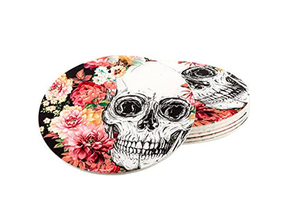 Selldorado 24-teiliges Halloween Deko Tisch Set (bestehend aus 6X Trinkbecher, 6X Untersetzer & 12x Servietten) – Gruselige Day of The Dead Tischdeko für Halloween, Feste, Party, Dekoration (Schädel)