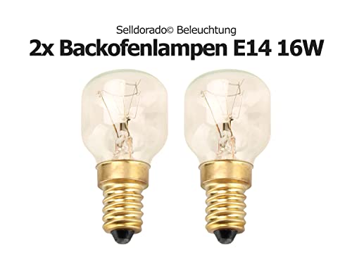 Selldorado® 2x Backofen-Lampe bis 300° C, warm-weiße Herd-Glühbirne 15 - 40W, Sockel E14, 230-240V, 85 Lumen