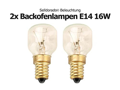 Selldorado® 2x Backofen-Lampe bis 300° C, warm-weiße Herd-Glühbirne 15 - 40W, Sockel E14, 230-240V, 85 Lumen