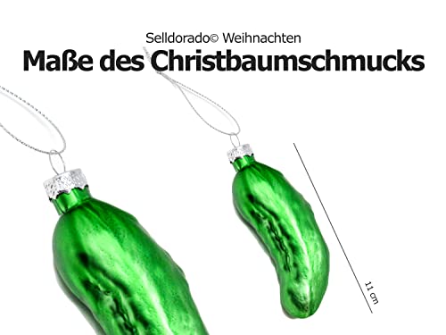 Selldorado® Glas Weihnachtsgurke groß, matt grün - die Gurke für den Weihnachtsbaum als Baumschmuck - Christbaumgurke, Glasgurke Weihnachtsdeko 10,5 cm