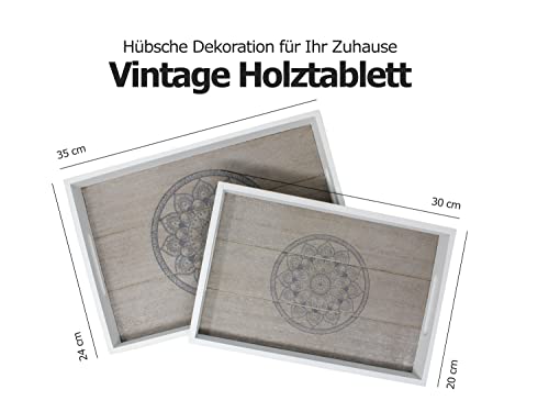 Selldorado® 2 TLG. Tablett für Geschirr und Küchen - Serviertablett aus Holz mit Mandala rechteckig - Küchentablett, Servierplatte, Frühstückstablett - Vintage Design