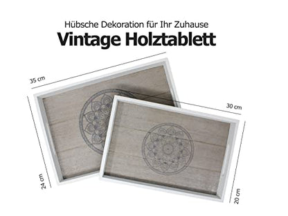 Selldorado® 2 TLG. Tablett für Geschirr und Küchen - Serviertablett aus Holz mit Mandala rechteckig - Küchentablett, Servierplatte, Frühstückstablett - Vintage Design