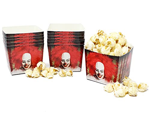 Selldorado 12x Halloween Popcorn Eimer - Popcorn Becher Clown Es - Popcorn Schüssel für den gruseligen Halloween Abend - Fingerfood Schalen, Snack-Teller (Behälter)