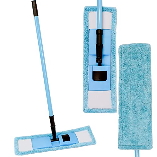 Selldorado® 3-teiliges Bodenwischer-Set bestehend aus Wischmopp 41,5 x 10,5 cm, Aufnehmer mit 360° Schwenk-Kopf-Gelenk und ausfahrbaren Teleskopstab bis 120 cm verstellbar (Blau)