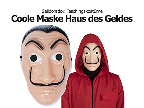 Selldorado® 1x Maske Haus des Geldes - Salvador Dali Maske - Casa del Papel - Bella Ciau Maske - Kostüm Haus des Geldes - Money mask - Fasching, Karneval, Halloween