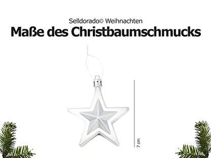 Selldorado® 8X Christbaumanhänger Stern in Silber - Weihnachtskugel Deko-Stern - Weihnachtsstern für den Christbaumschmuck - Dekoration für Weihnachten