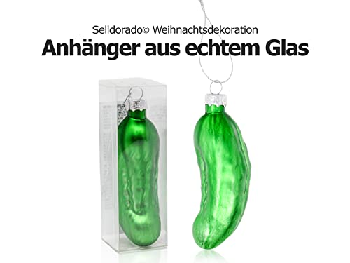 Selldorado® Glas Weihnachtsgurke groß, matt grün - die Gurke für den Weihnachtsbaum als Baumschmuck - Christbaumgurke, Glasgurke Weihnachtsdeko 10,5 cm