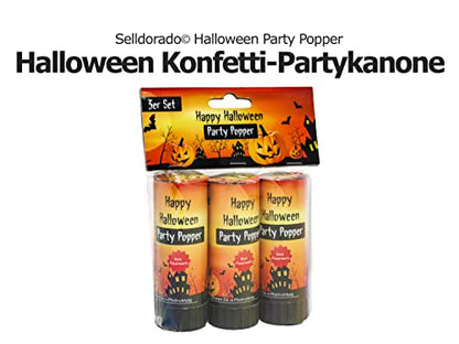 Selldorado® Party-Popper Halloween im 3er Set Konfetti Partydekoration Partykanone Mehrfarbig