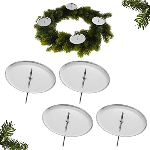 Selldorado® 4X Kerzenhalter Adventskranz Silber, Adventskerzenhalter, Metall Kerzenleuchter, Kerzenteller, Kerzenstecker, Kerzenständer, für Advent Weihnachts Tisch Deko