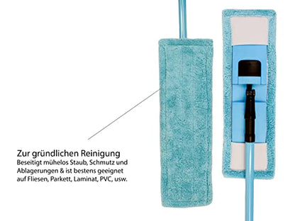 Selldorado® 3-teiliges Bodenwischer-Set bestehend aus Wischmopp 41,5 x 10,5 cm, Aufnehmer mit 360° Schwenk-Kopf-Gelenk und ausfahrbaren Teleskopstab bis 120 cm verstellbar (Blau)