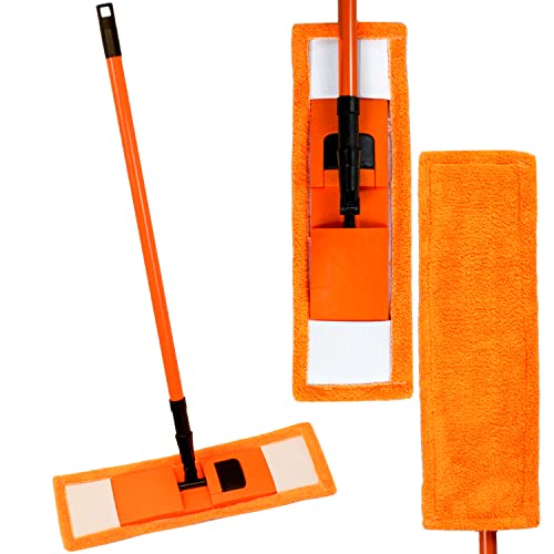 Selldorado® 3-teiliges Bodenwischer-Set bestehend aus Wischmopp 41,5 x 10,5 cm, Aufnehmer mit 360° Schwenk-Kopf-Gelenk und ausfahrbaren Teleskopstab bis 120 cm verstellbar (Orange)