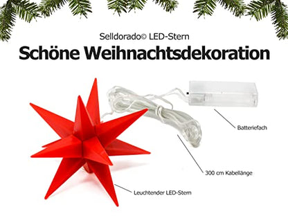 Selldorado® 1x LED Stern Rot 11 cm - Leuchtsterne Weihnachten - LED Stern Fenster - Leuchtsterne Weihnachten Fenster - batteriebetrieben (1 Stück)