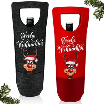 Selldorado® 2X XXL Flaschentüten Weihnachten - Geschenktüten Weintragetasche - Weinflaschen Taschen 37 x 10 cm - Geschenkverpackungen für Weihnachten (2 Stück Reentier)