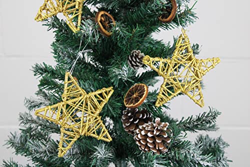 Selldorado Rattan Sterne zum Aufhängen in Gold - Glitzer Sterne - Weihnachtsschmuck - Weihnachtsbaum Deko - Dekoration Weihnachten - Rattan Baumschmuck 14 x 14 cm