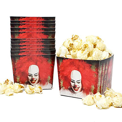 Selldorado 12x Halloween Popcorn Eimer - Popcorn Becher Clown Es - Popcorn Schüssel für den gruseligen Halloween Abend - Fingerfood Schalen, Snack-Teller (Behälter)