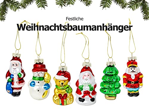 Selldorado® 6X Christbaumanhänger aus Glas, Weihnachtsanhänger, Christbaumschmuck, Weihnachtsbaum Deko (6 Stück)