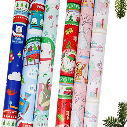 Selldorado® 6 Rollen Geschenkpapier Weihnachten für Kinder - Weihnachtsgeschenkpapier 2 m x 70 cm - Weihnachtspapier für Geschenke - Rollen Auswahl kann variieren