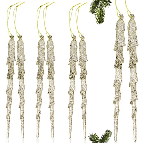 Selldorado® 8X Eiszapfen Weihnachtsbaum zum dekorieren - Baumschmuck Zapfen aus Kunststoff - Christbaumschmuck Eiszapfen in Gold und Silber 18,5 cm