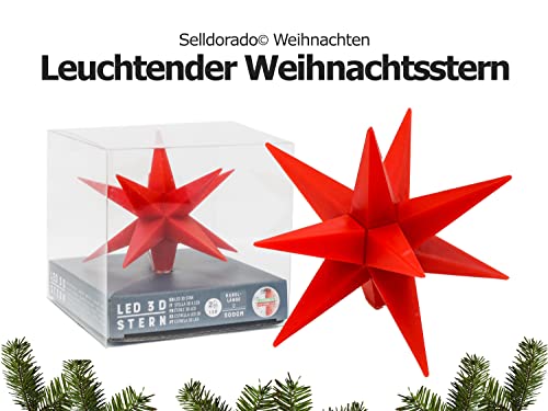 Selldorado® 1x LED Stern Rot 11 cm - Leuchtsterne Weihnachten - LED Stern Fenster - Leuchtsterne Weihnachten Fenster - batteriebetrieben (1 Stück)