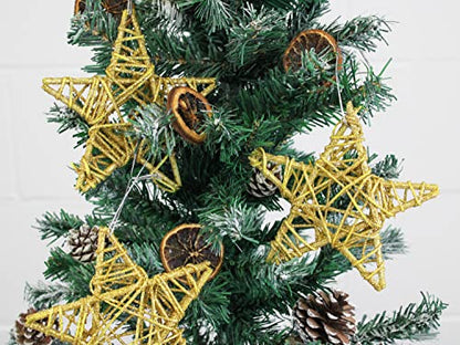 Selldorado Rattan Sterne zum Aufhängen in Gold - Glitzer Sterne - Weihnachtsschmuck - Weihnachtsbaum Deko - Dekoration Weihnachten - Rattan Baumschmuck 14 x 14 cm