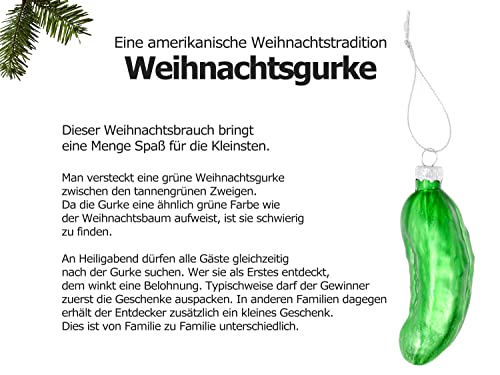 Selldorado® Glas Weihnachtsgurke groß, matt grün - die Gurke für den Weihnachtsbaum als Baumschmuck - Christbaumgurke, Glasgurke Weihnachtsdeko 10,5 cm