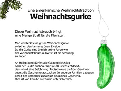 Selldorado® Glas Weihnachtsgurke groß, matt grün - die Gurke für den Weihnachtsbaum als Baumschmuck - Christbaumgurke, Glasgurke Weihnachtsdeko 10,5 cm