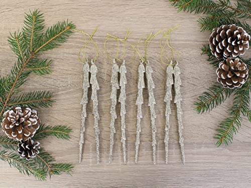 Selldorado® 8X Eiszapfen Weihnachtsbaum zum dekorieren - Baumschmuck Zapfen aus Kunststoff - Christbaumschmuck Eiszapfen in Gold und Silber 18,5 cm