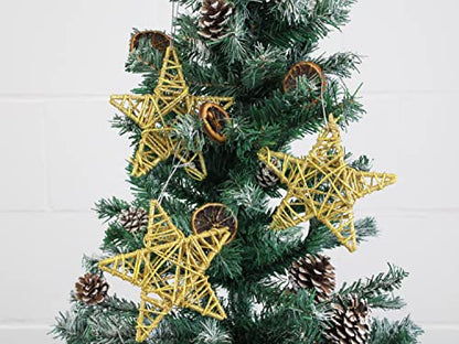 Selldorado Rattan Sterne zum Aufhängen in Gold - Glitzer Sterne - Weihnachtsschmuck - Weihnachtsbaum Deko - Dekoration Weihnachten - Rattan Baumschmuck 14 x 14 cm