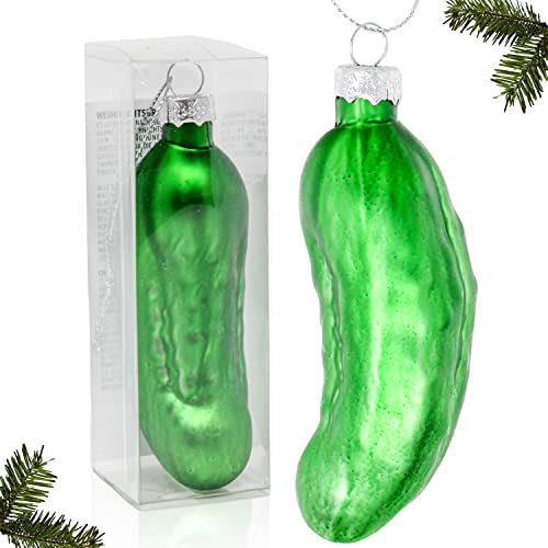 Selldorado® Glas Weihnachtsgurke groß, matt grün - die Gurke für den Weihnachtsbaum als Baumschmuck - Christbaumgurke, Glasgurke Weihnachtsdeko 10,5 cm