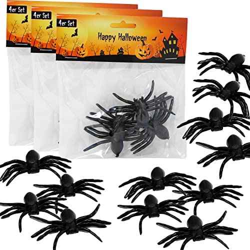 Selldorado® 12x Halloween Deko Spinnen aus Gummi - Kunstpinnen schwarz 8 x 5 cm - Spinnen Deko (12 Stück)