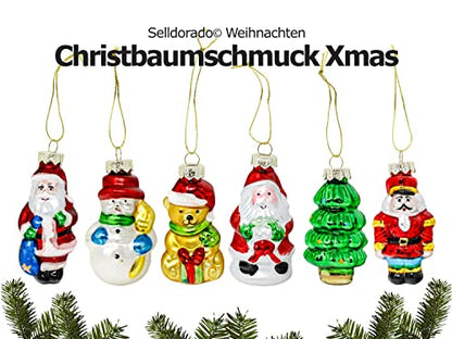 Selldorado® 6X Christbaumanhänger aus Glas, Weihnachtsanhänger, Christbaumschmuck, Weihnachtsbaum Deko (6 Stück)