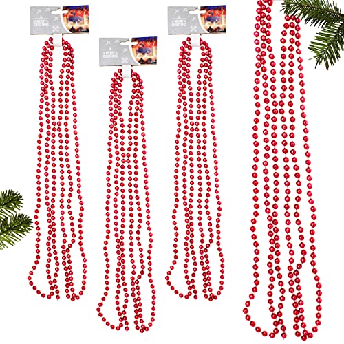 Selldorado 4X Weihnachtsbaum Kette - Kette Weihnachtsbaum 275 cm pro Christbaum Perlenkette - Perlengirlande Weihnachten Rot - Christbaumschmuck